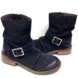 MIZ MOOZ SUEDE PRINTED LEATHER BOOT SIDE BUCKLE 37EU / 7US BLACK Z-69